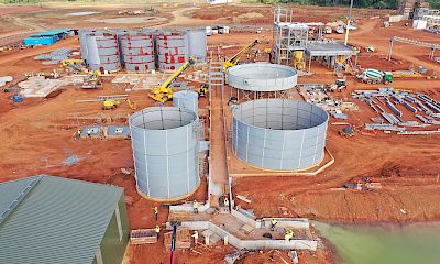 CIL and water tanks erected. Thickener assembly and structural steel erection underway - October 2022
