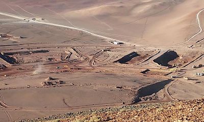 Solution ponds and processing plant earthworks (looking northeast from the Lindero deposit)