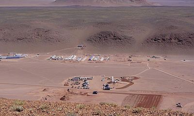 Camp construction (Looking north from Lindero deposit)