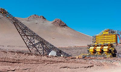 Panoramic view of stockpile and secondary crusher (view from tertiary crusher)