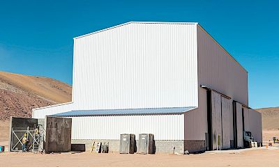 Panoramic view of truck shop